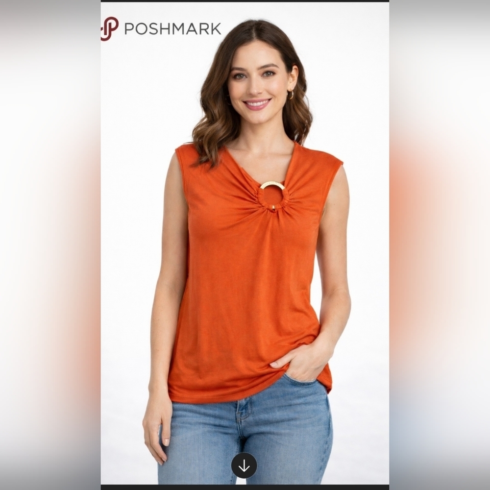 Michael Kors Orange Tank Top with Ring Accent - Picture 2 of 9